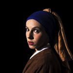 Recriação da pintura de Johannes Vermeer “A rapariga com brinco de pérola”. Trabalho realizado por: Jorge Almeida, Pedro Lima e Sofia Ferreira. IPF, 2016 